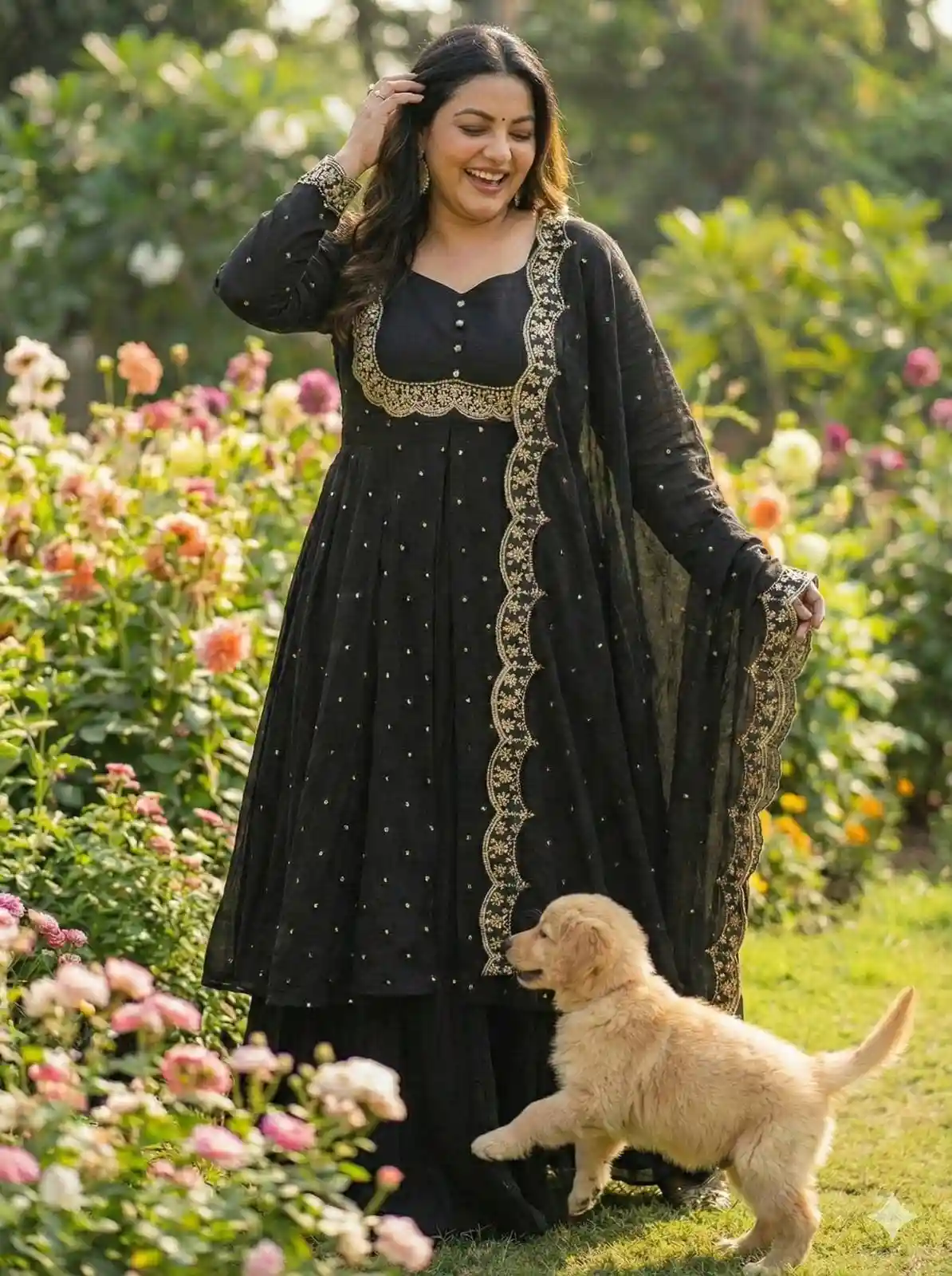 Black Georgette Heavy Embroidery Work Anarkali Gown Set
